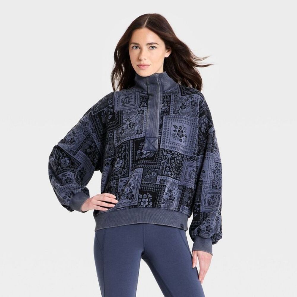 Women's French Terry Henley Sweatshirt - JoyLab Blue M